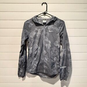 Nike Running Geometric Triangle Print Hooded Windbreaker Jacket Grey